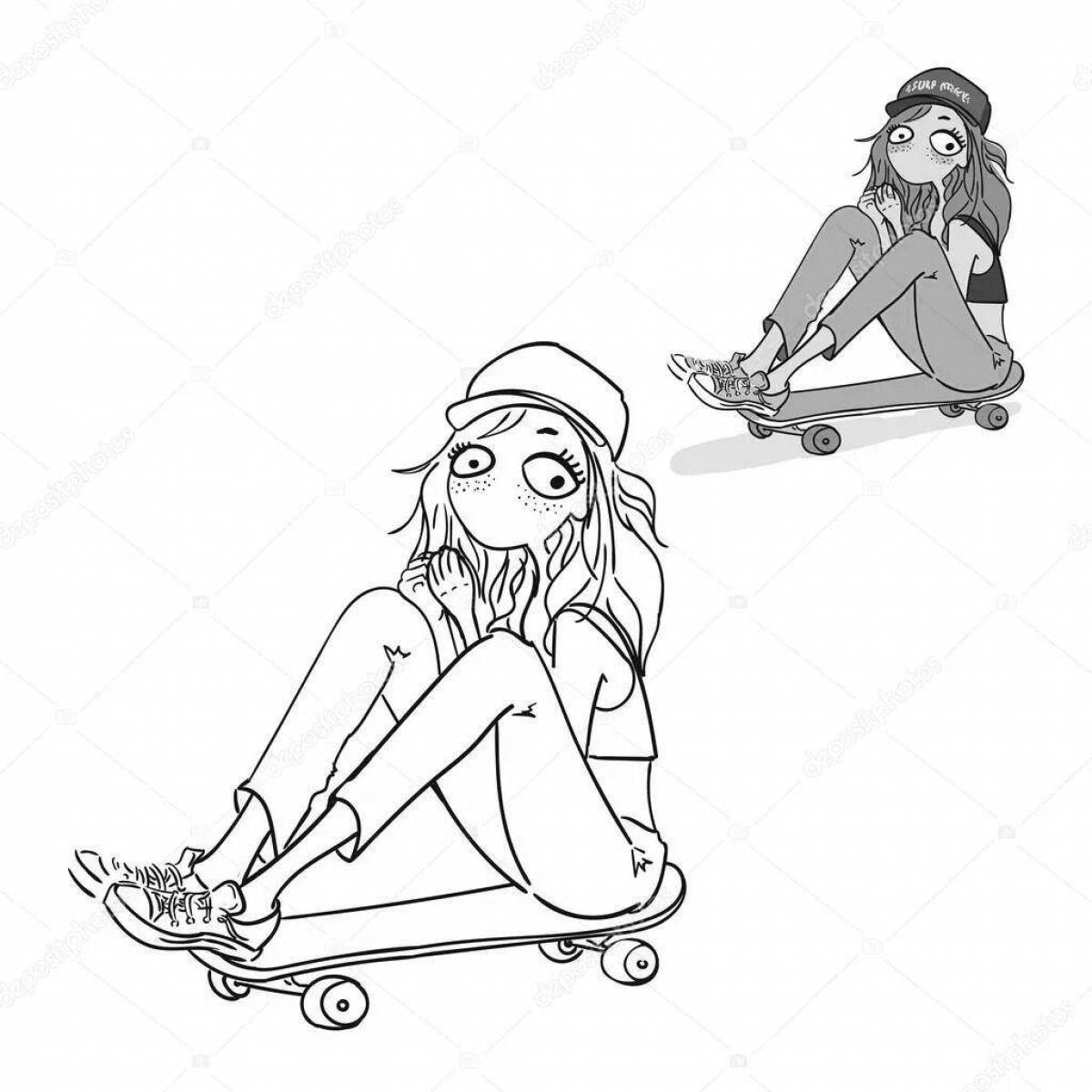 Девушка на скейтборде рисунок