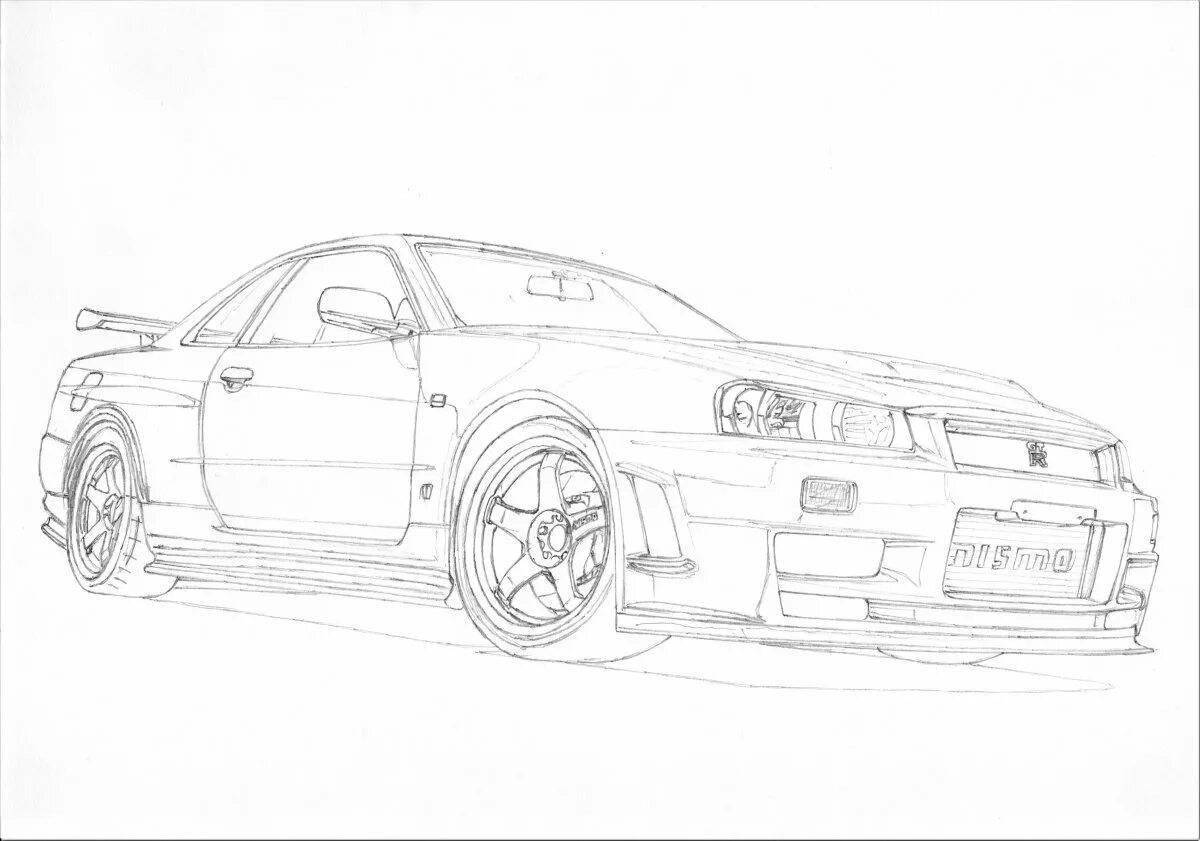 Нарисовать ниссан скайлайн r34