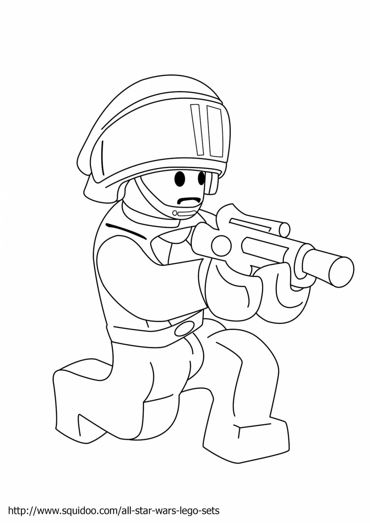 Детально проработанная страница раскраски военных солдат лего