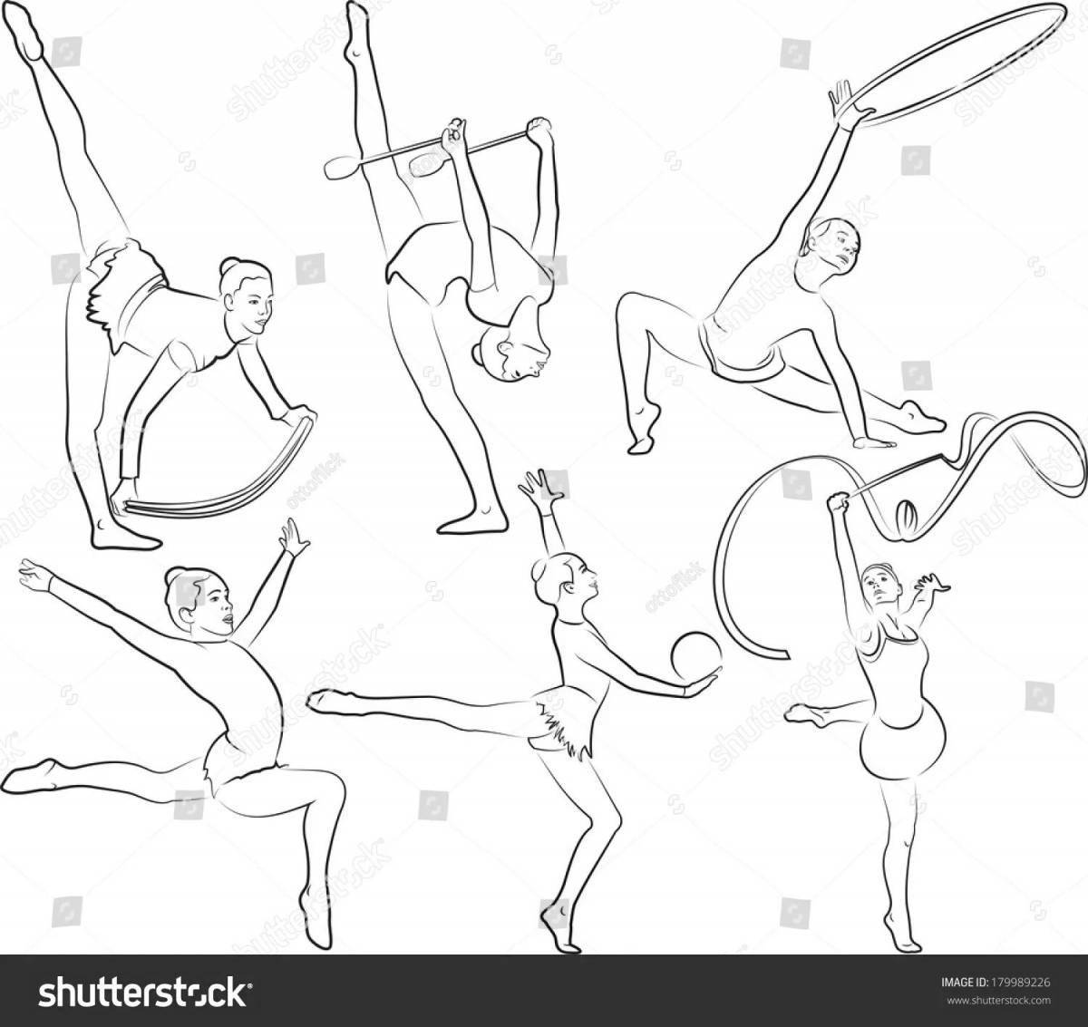 Уравновешенная гимнастка с булавами