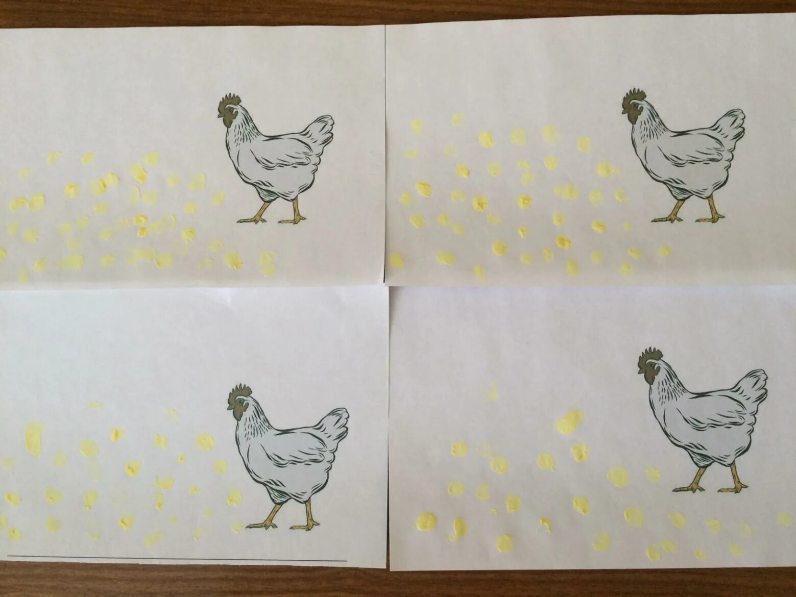 Colored dazzling grains for chicken coloring page