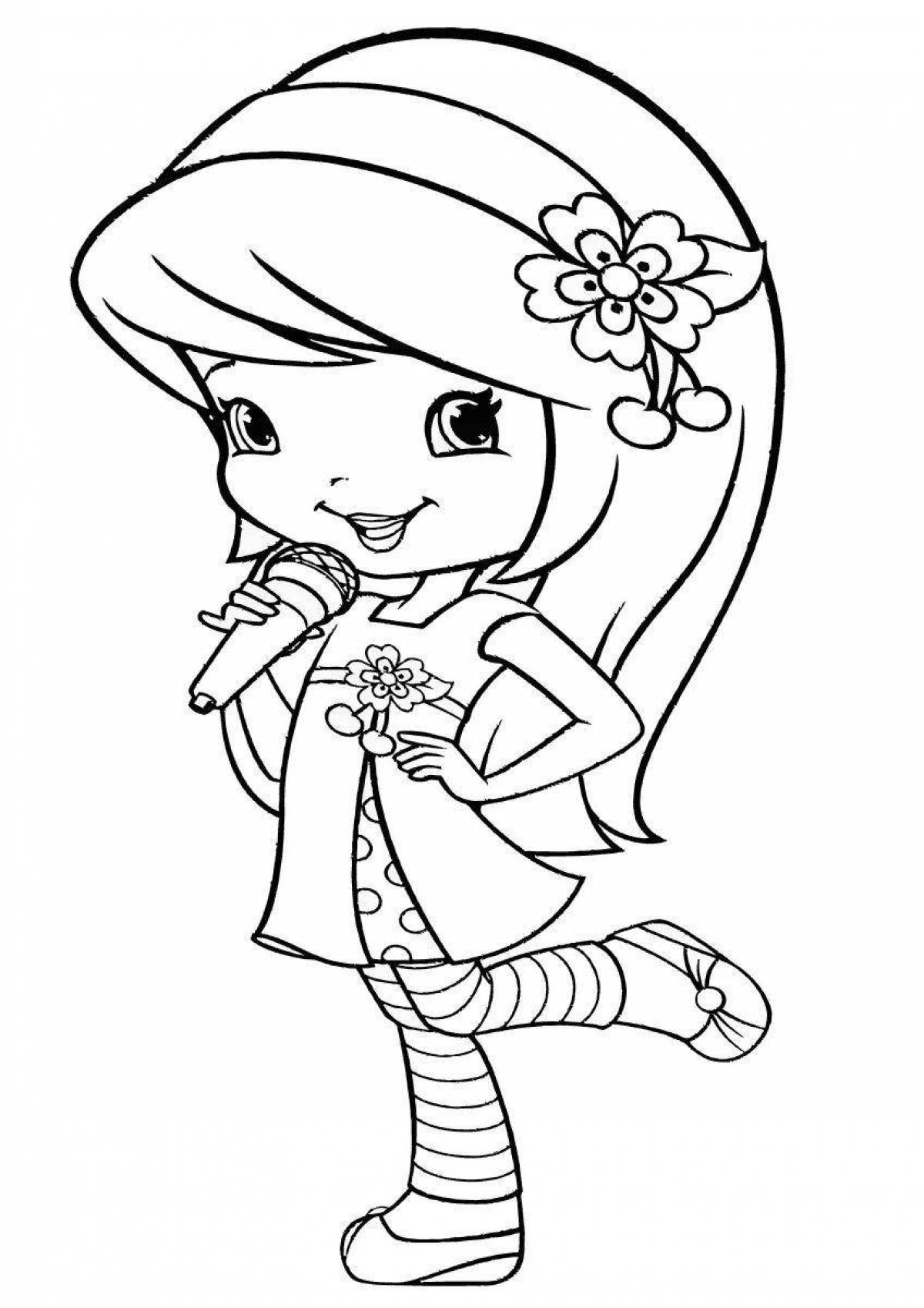 Joyful coloring girl with a microphone