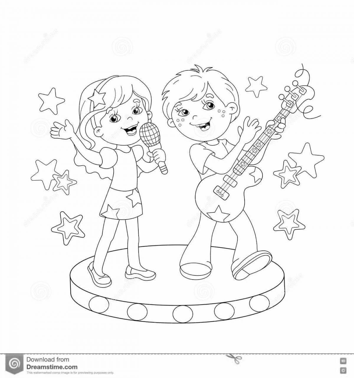 Веселая раскраска девушка с микрофоном