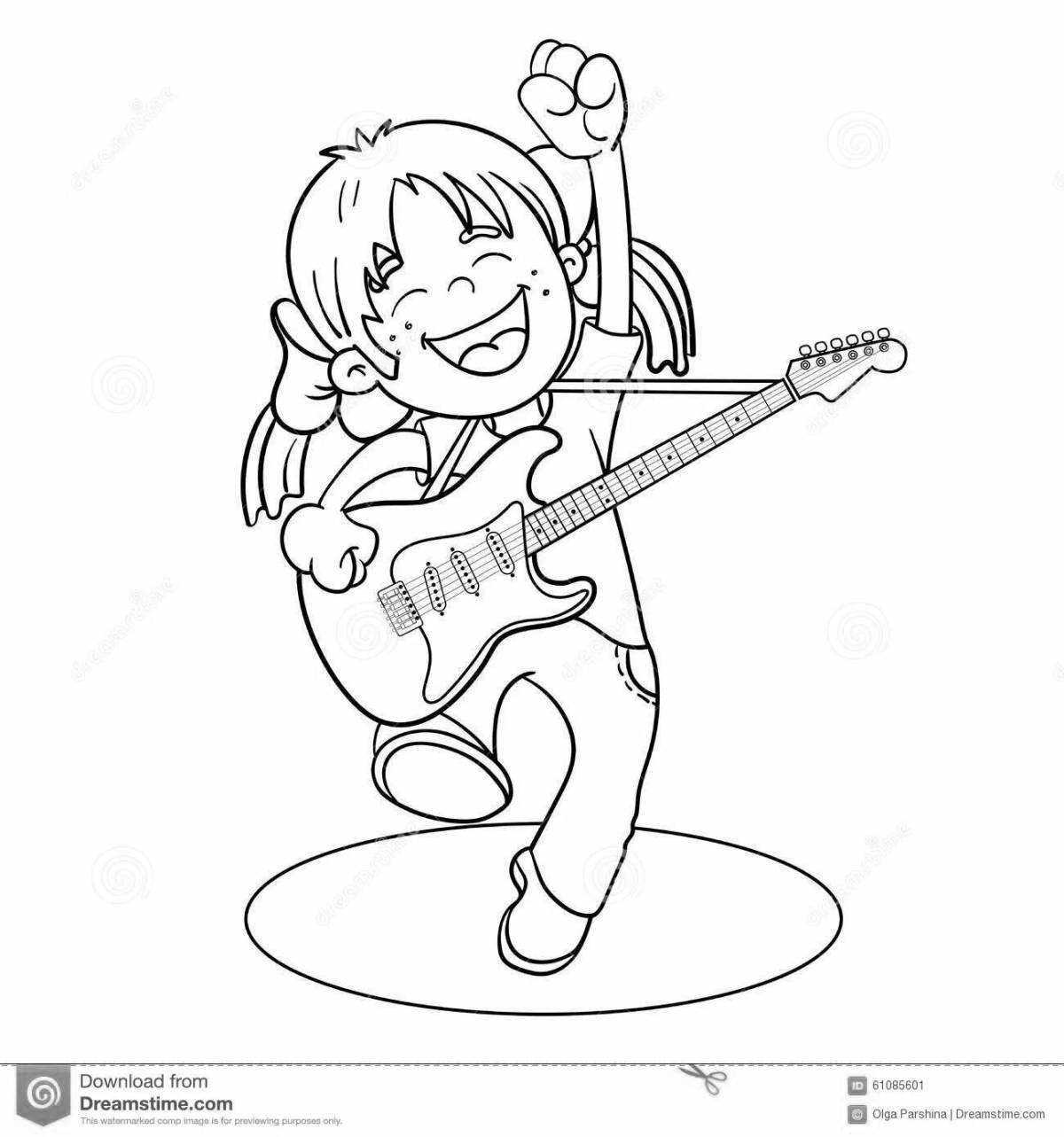Exciting coloring girl with a microphone