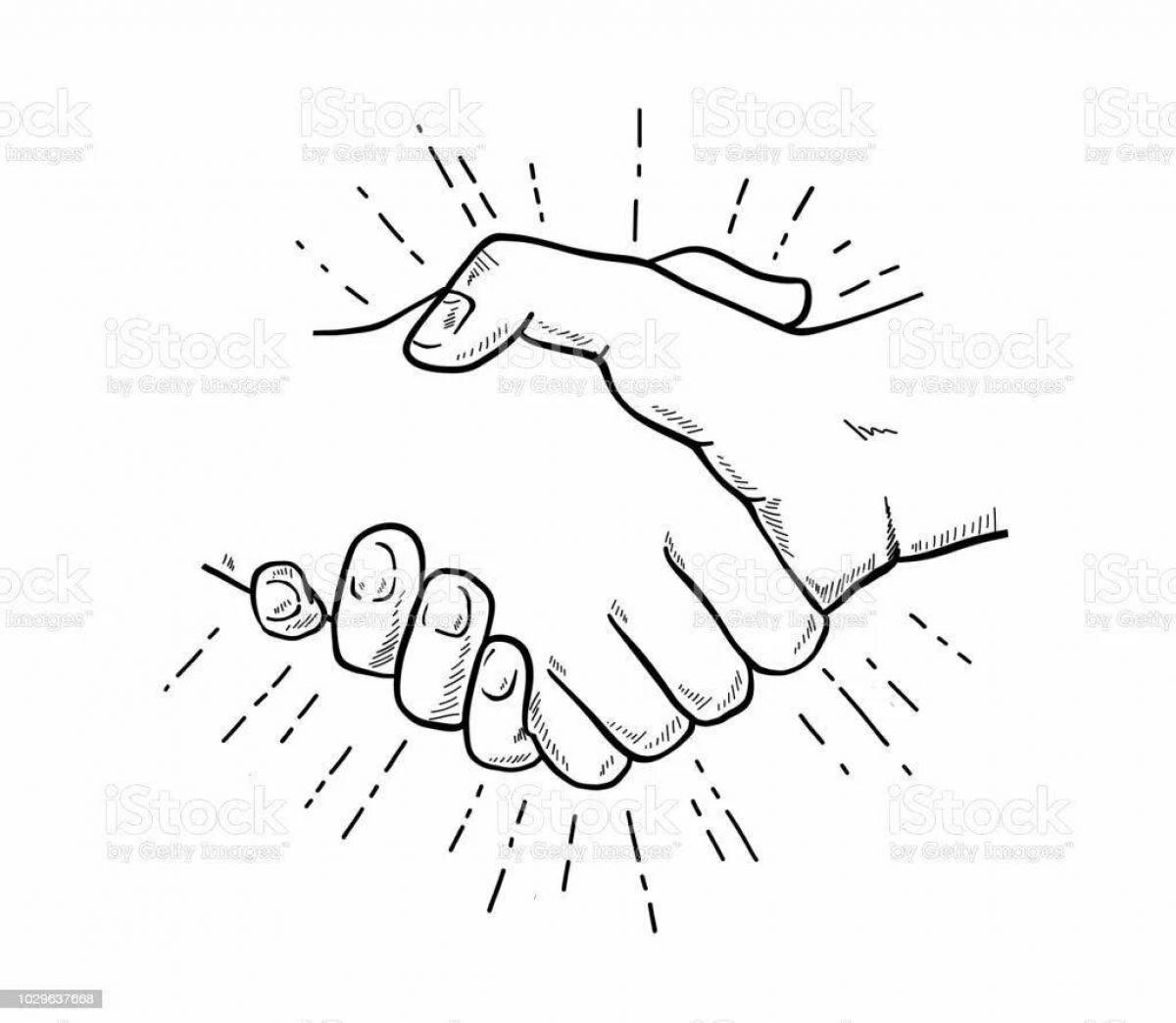 Happy handshake coloring page for kids
