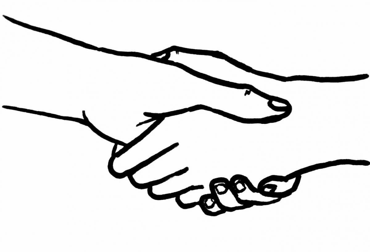 Bright handshake coloring page for kids