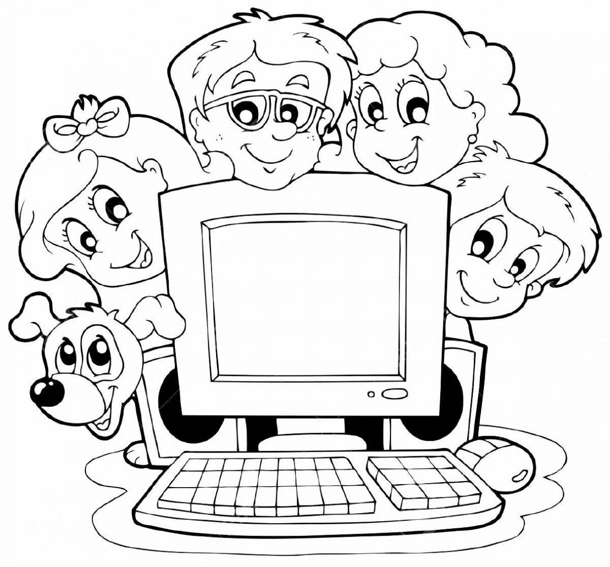 Радостный ребенок и компьютерная раскраска