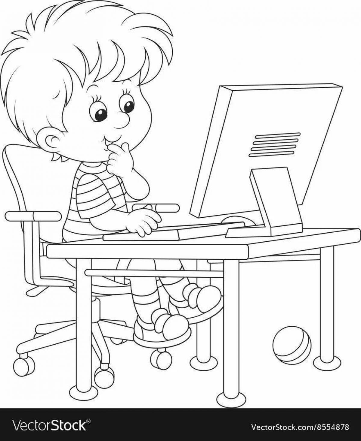 Coloring bright child and computer
