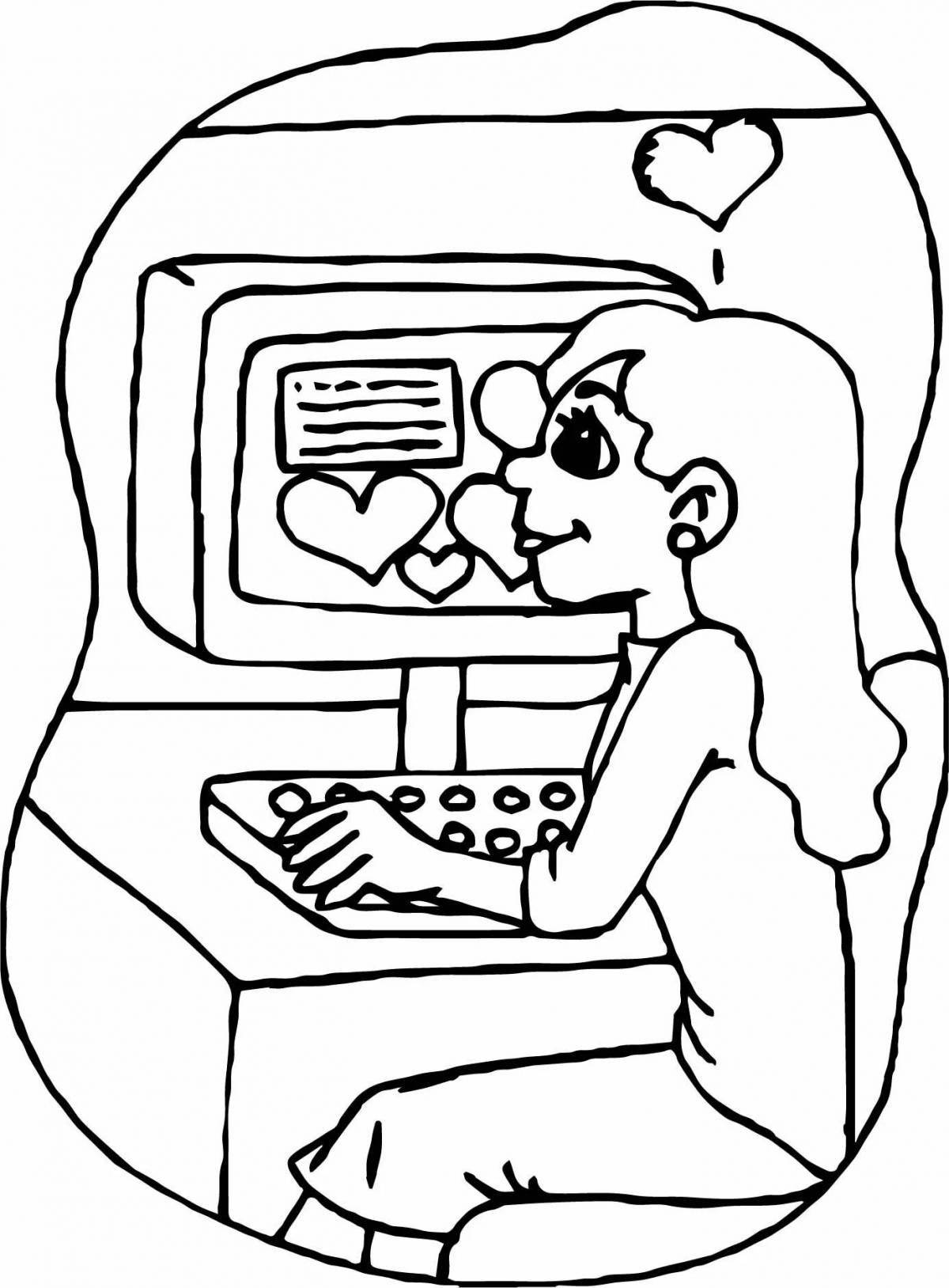Playful child and computer coloring