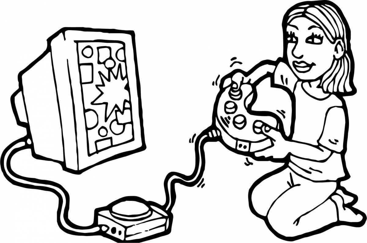 Colorful child and computer coloring book