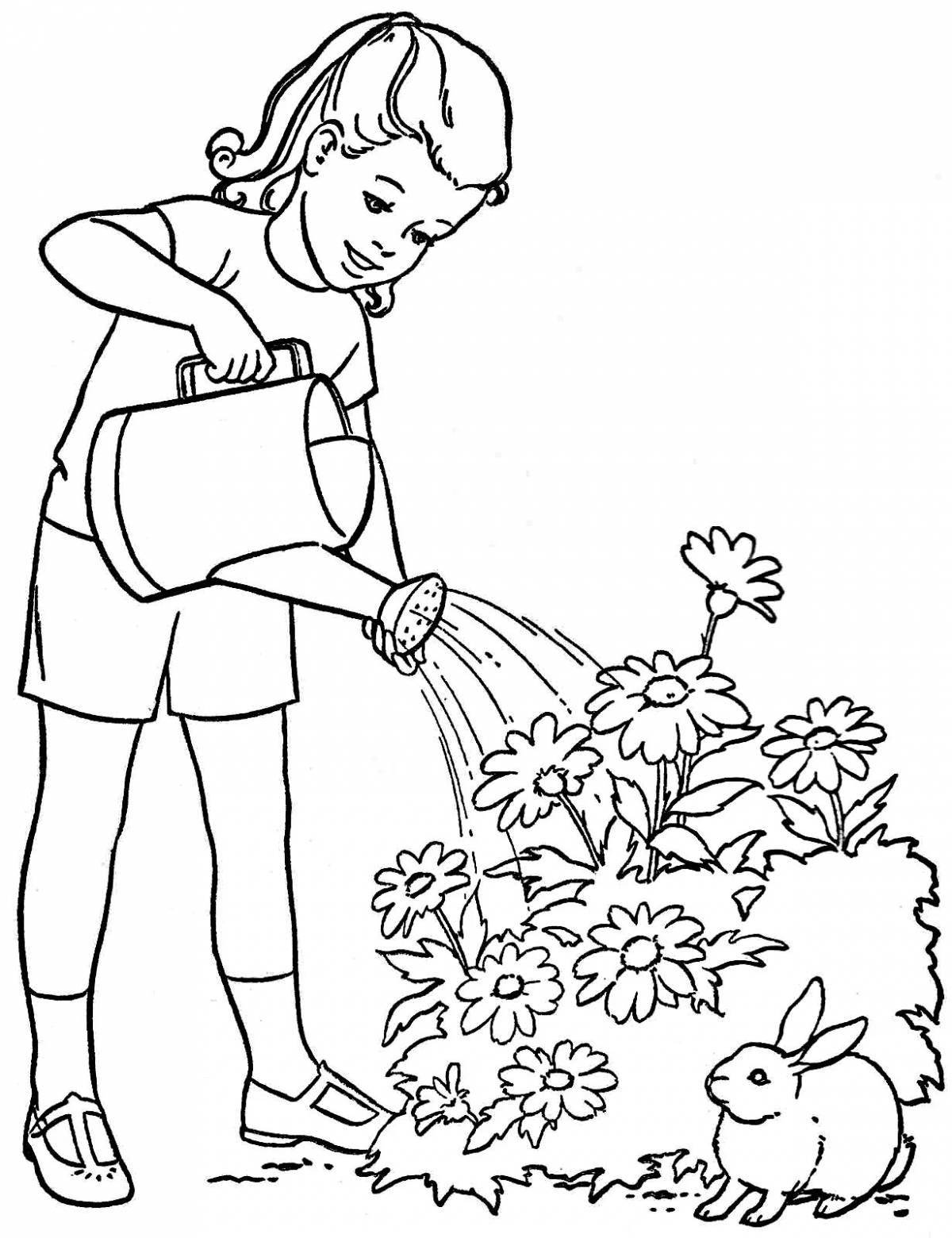 Colorful human and nature coloring page