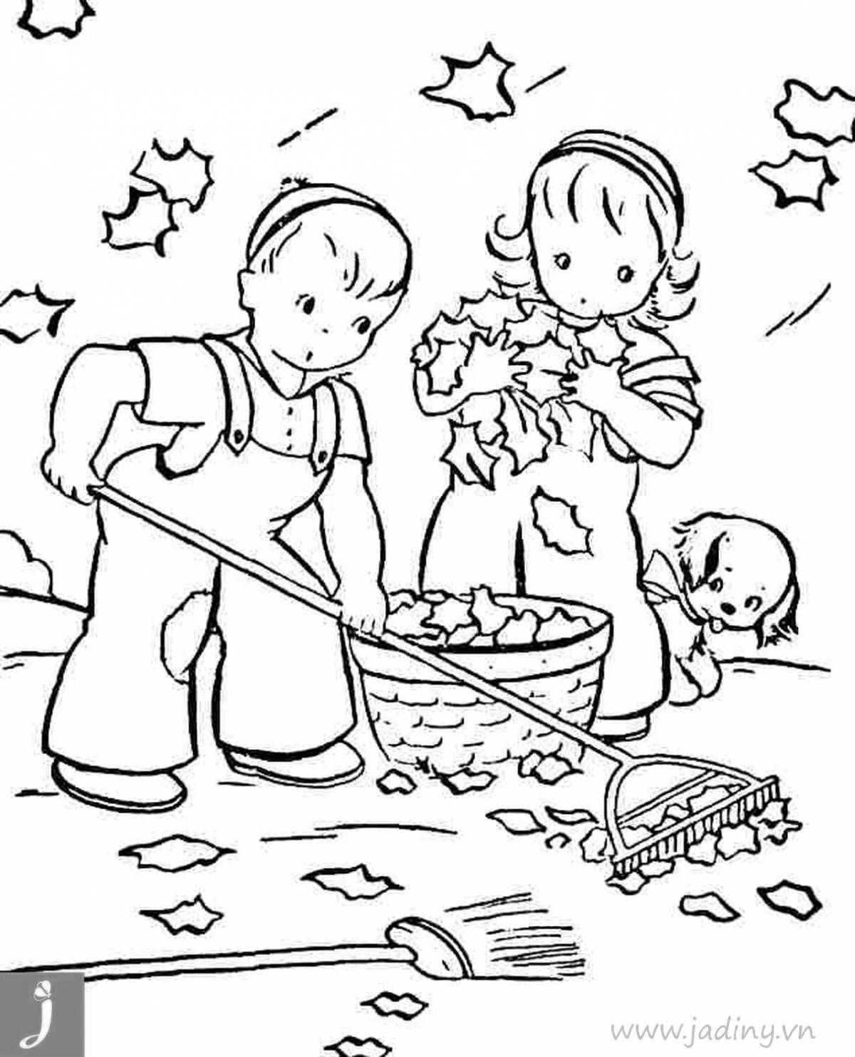 Joyful man and nature coloring page