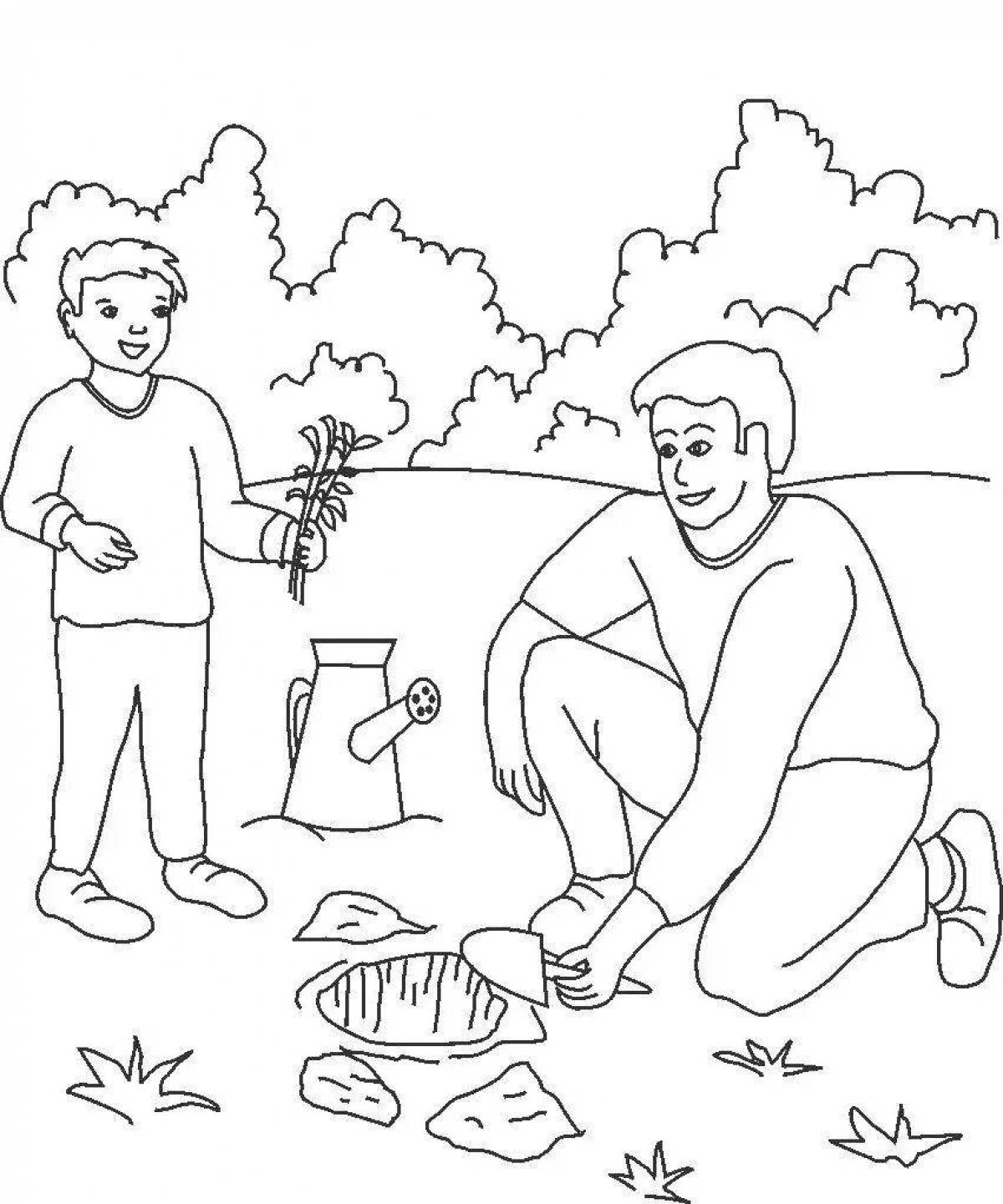 Awesome man and nature coloring page