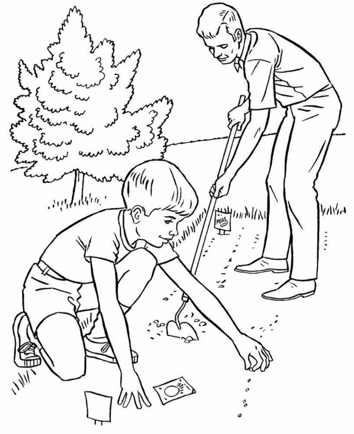 Coloring page charming man and nature