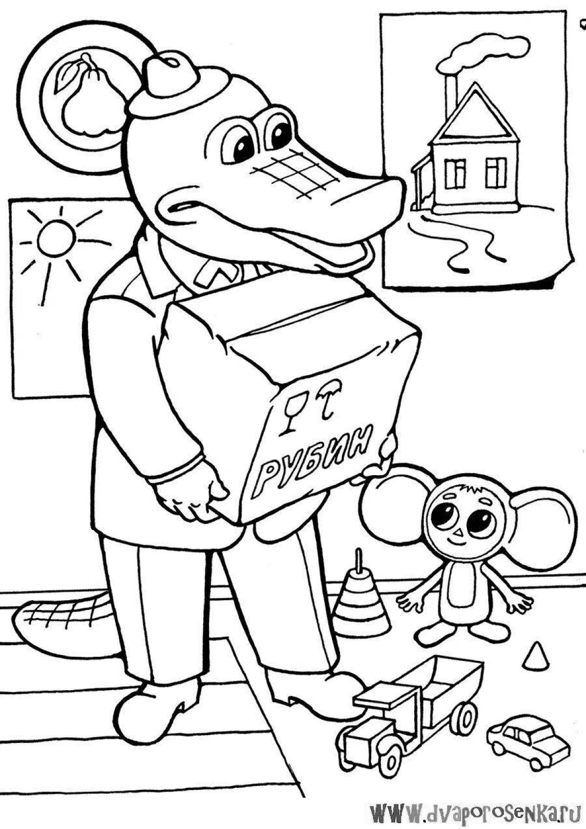 Coloring book playful cheburashka