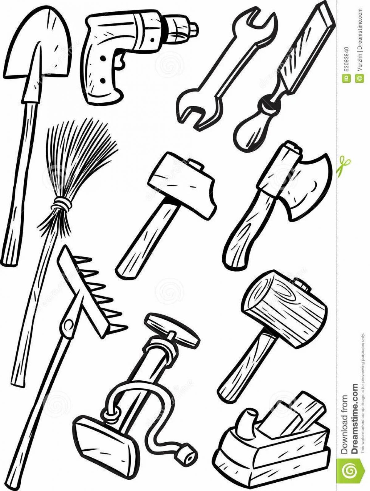 Playful preschool tools coloring page