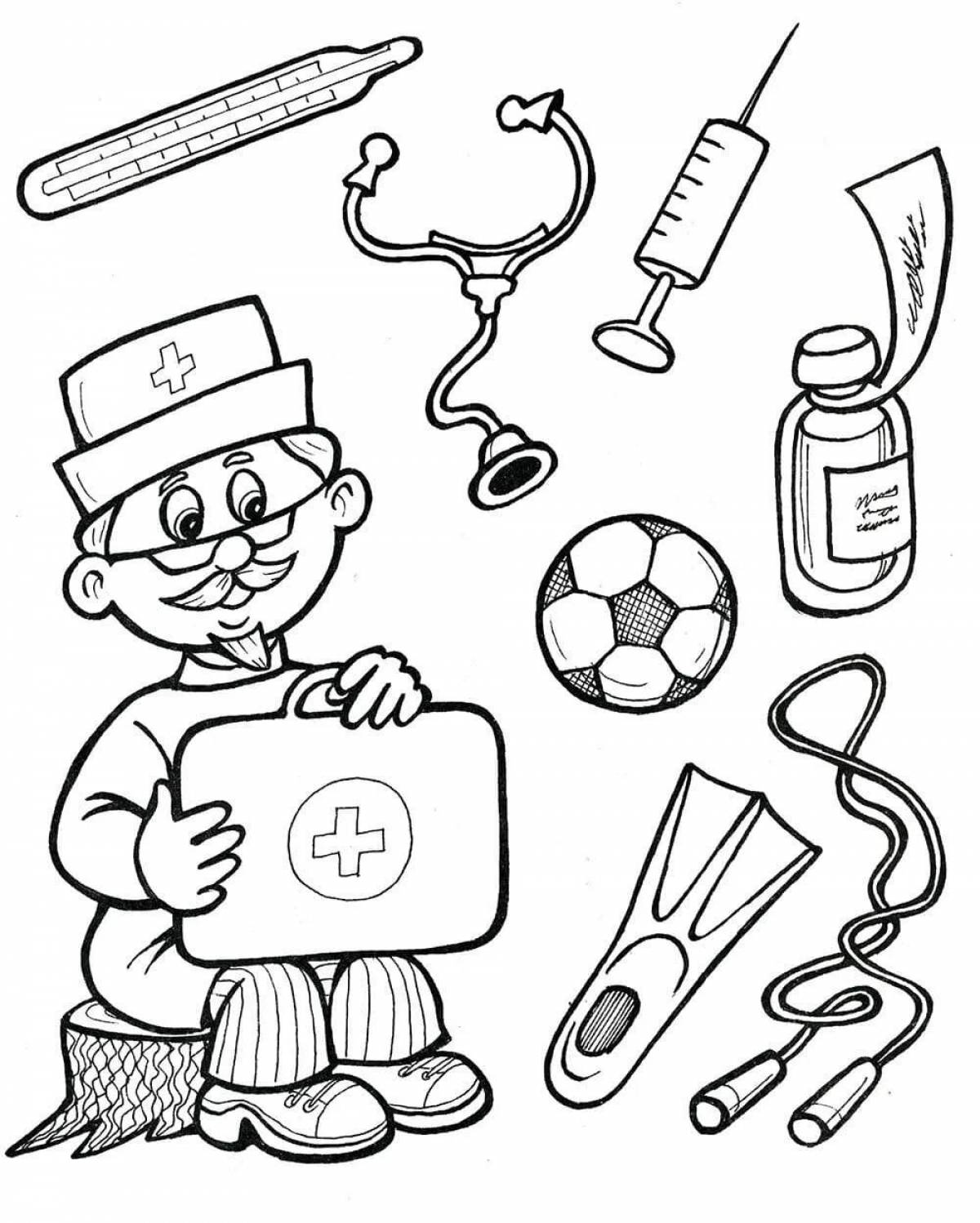 Цветная страница раскраски инструментов для дошкольников