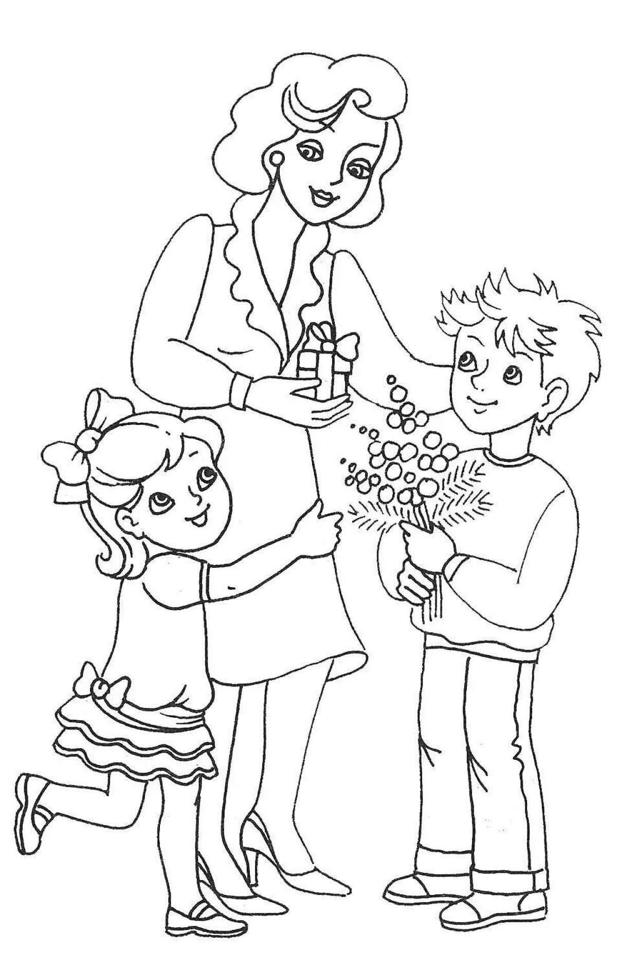 Serene mother and boy coloring book