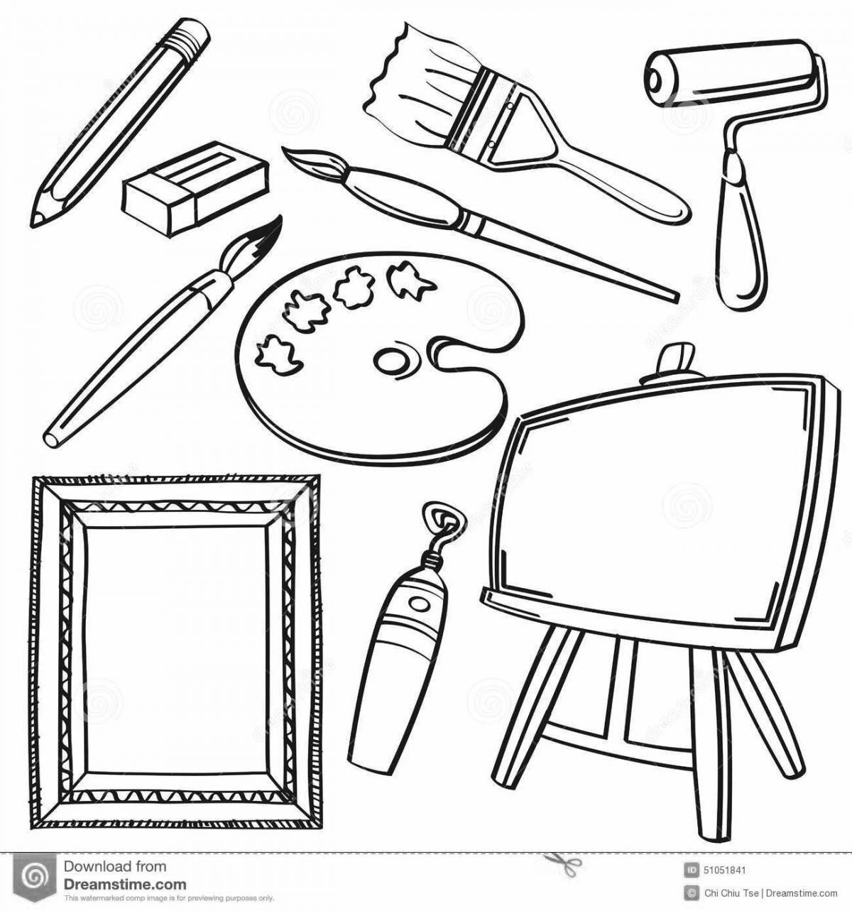 Detailed coloring page of professions and tools