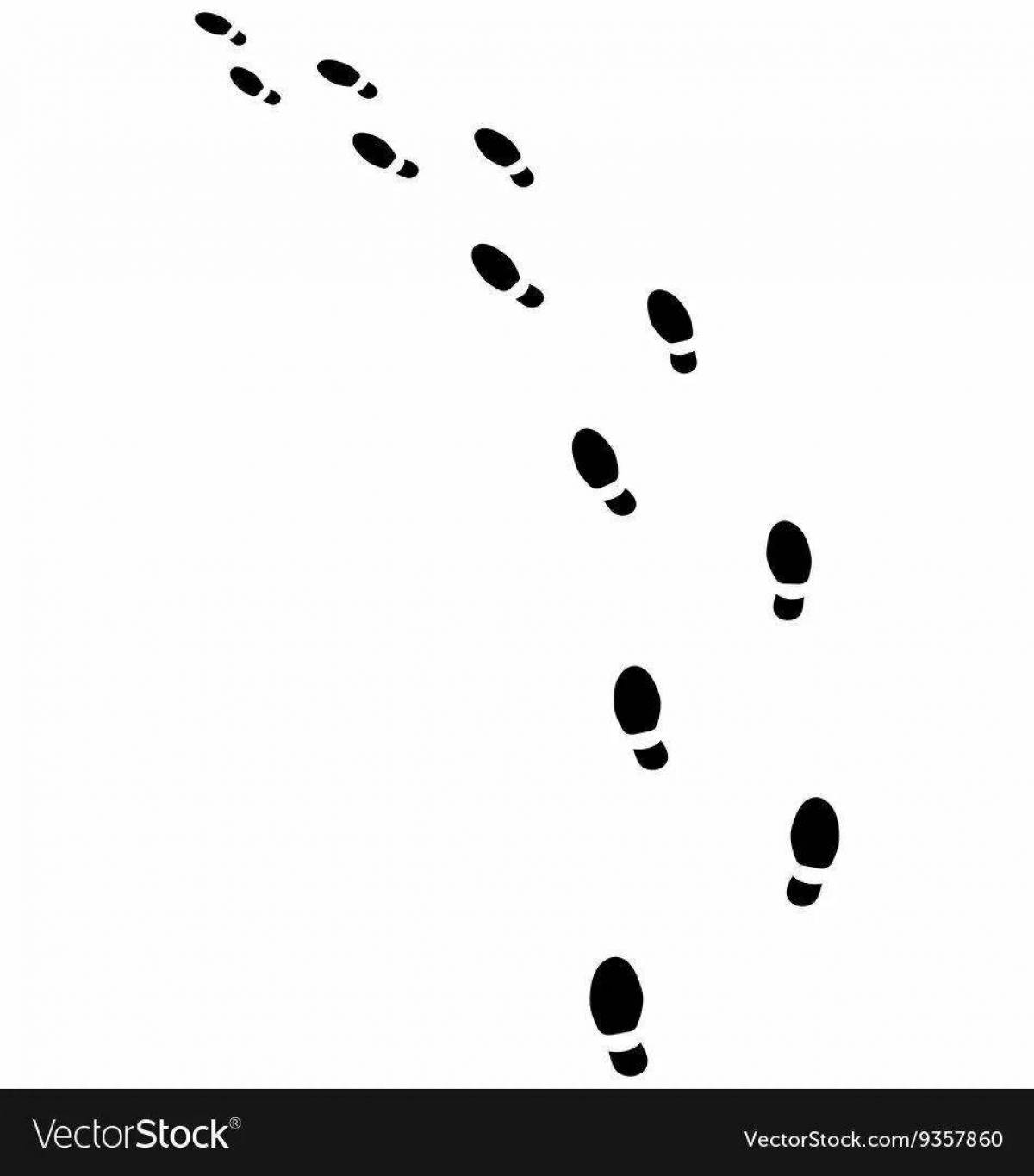 Coloring page shimmering footprints in the snow