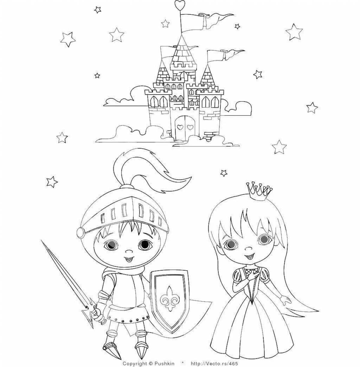 Charming coloring princess and knight