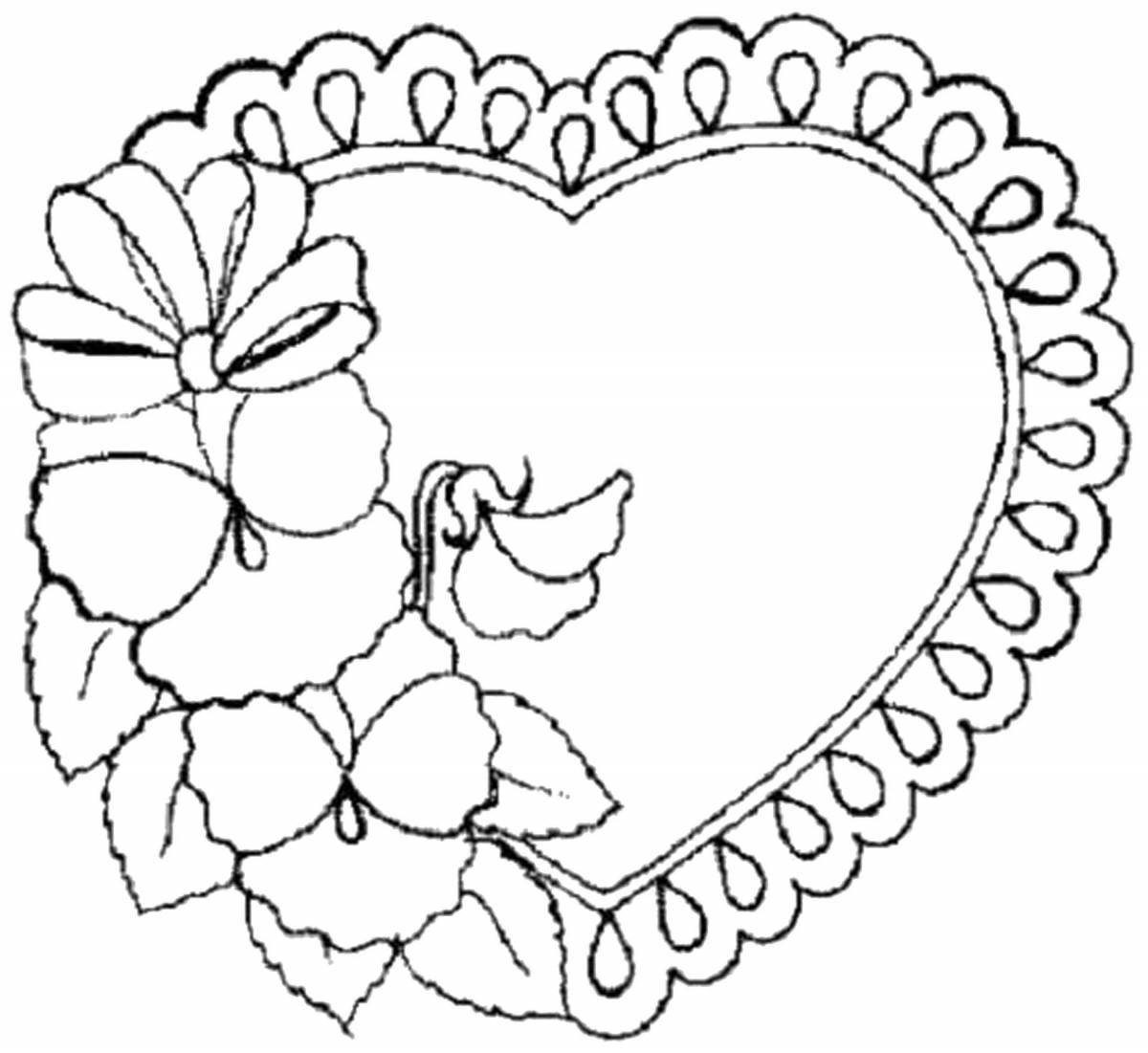 Adorable heart and flower coloring page