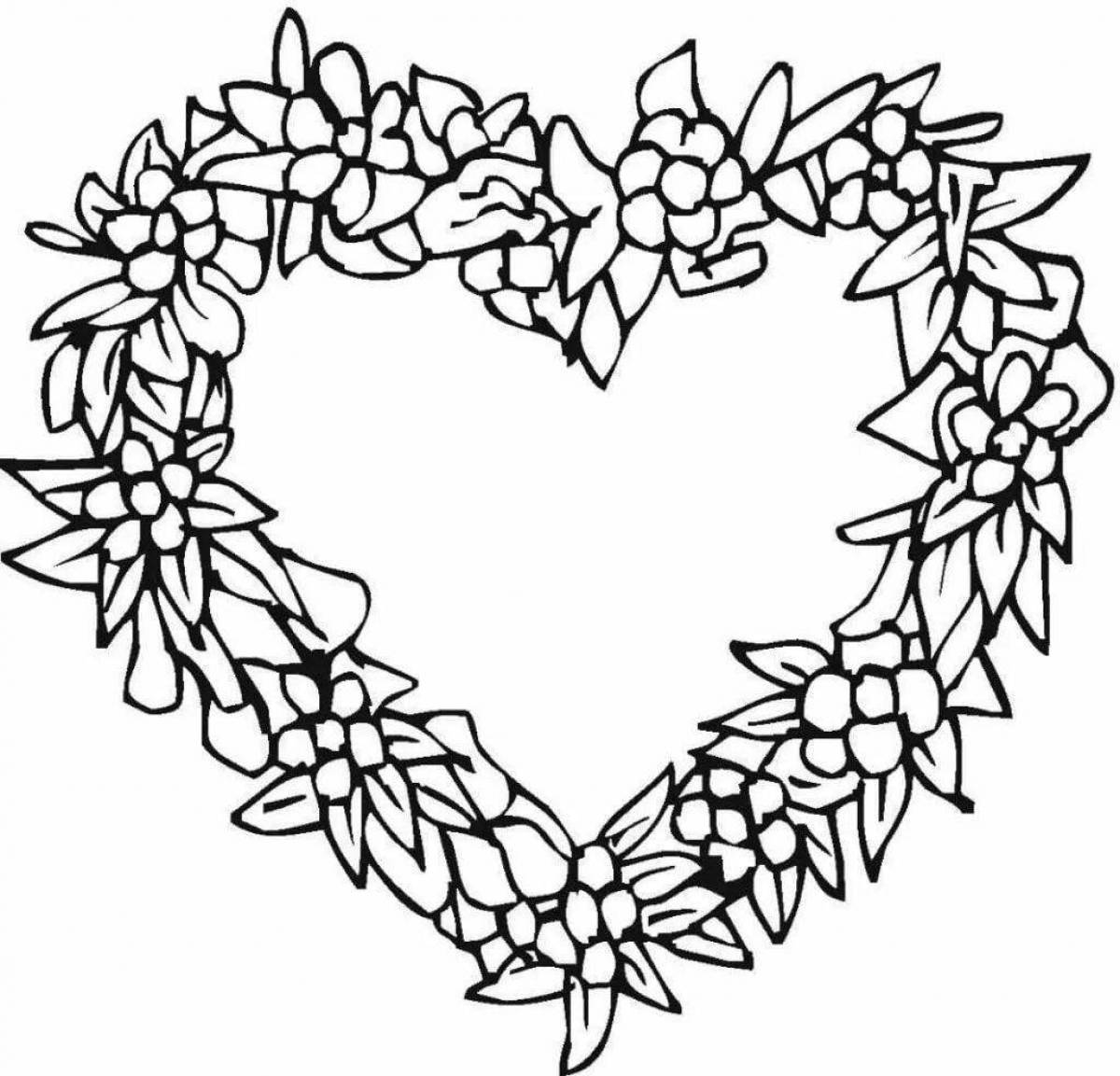 Coloring page nice heart and flower