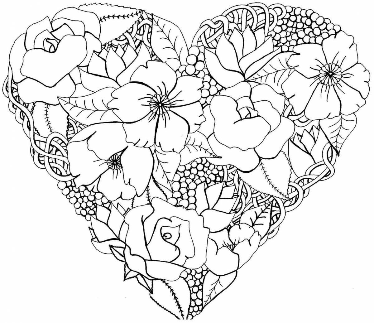 Coloring wild heart and flower