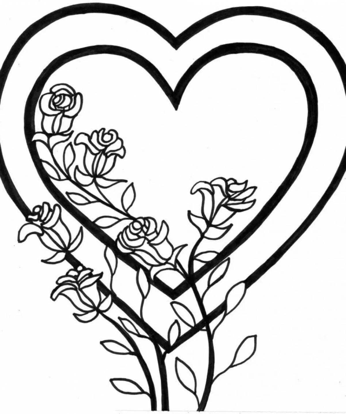 Coloring elegant heart and flower