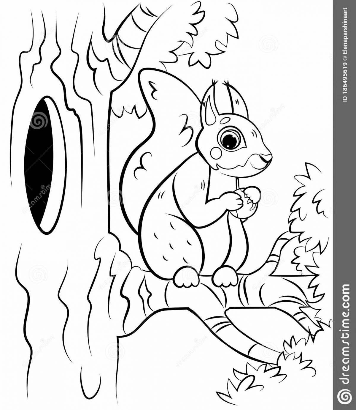 Playful coloring of a squirrel in a hollow