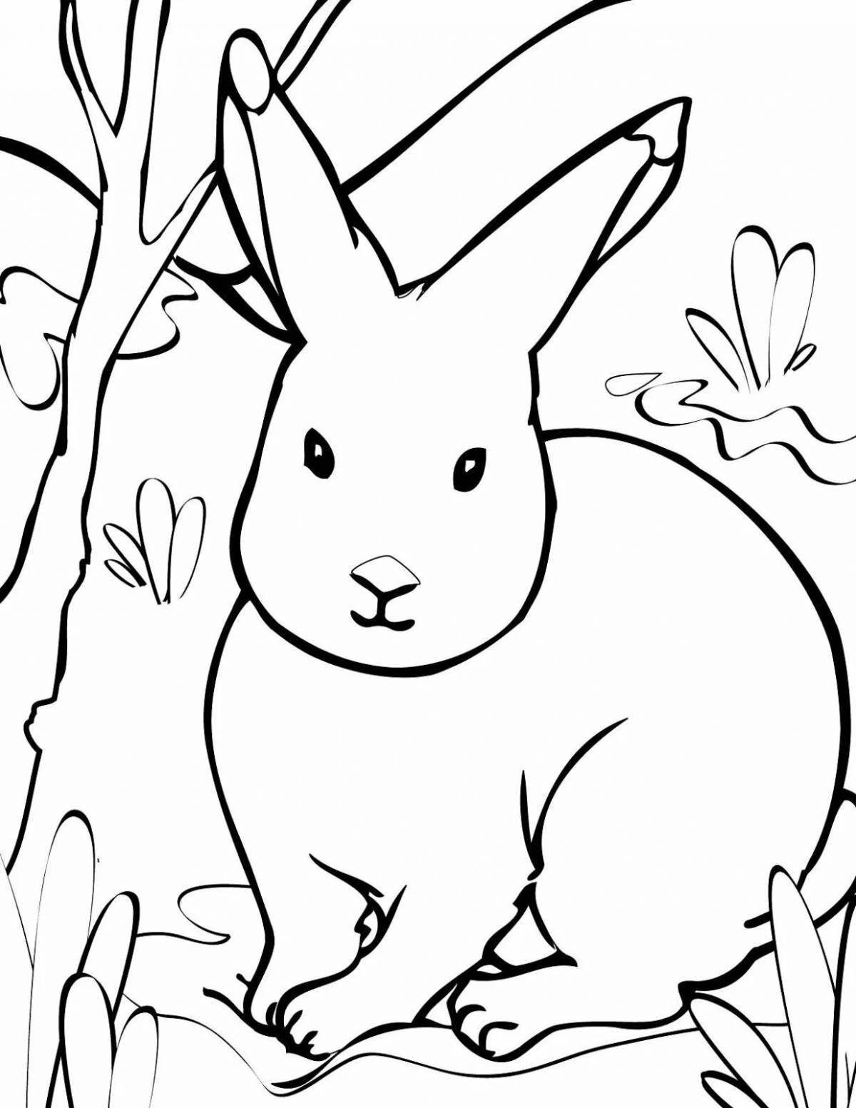 Colorful coloring rabbit in the forest