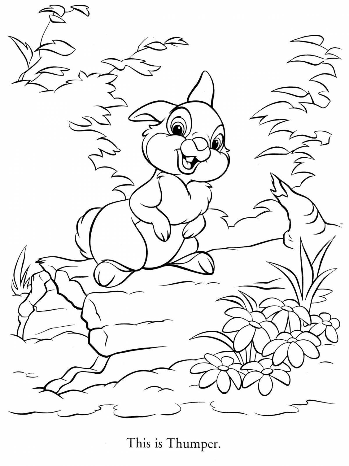 Violent coloring rabbit in the forest