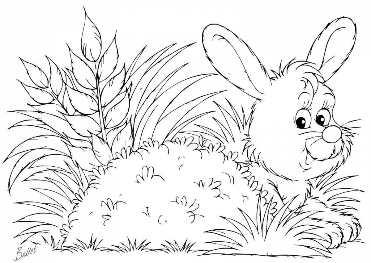Serene coloring page bunny in the forest