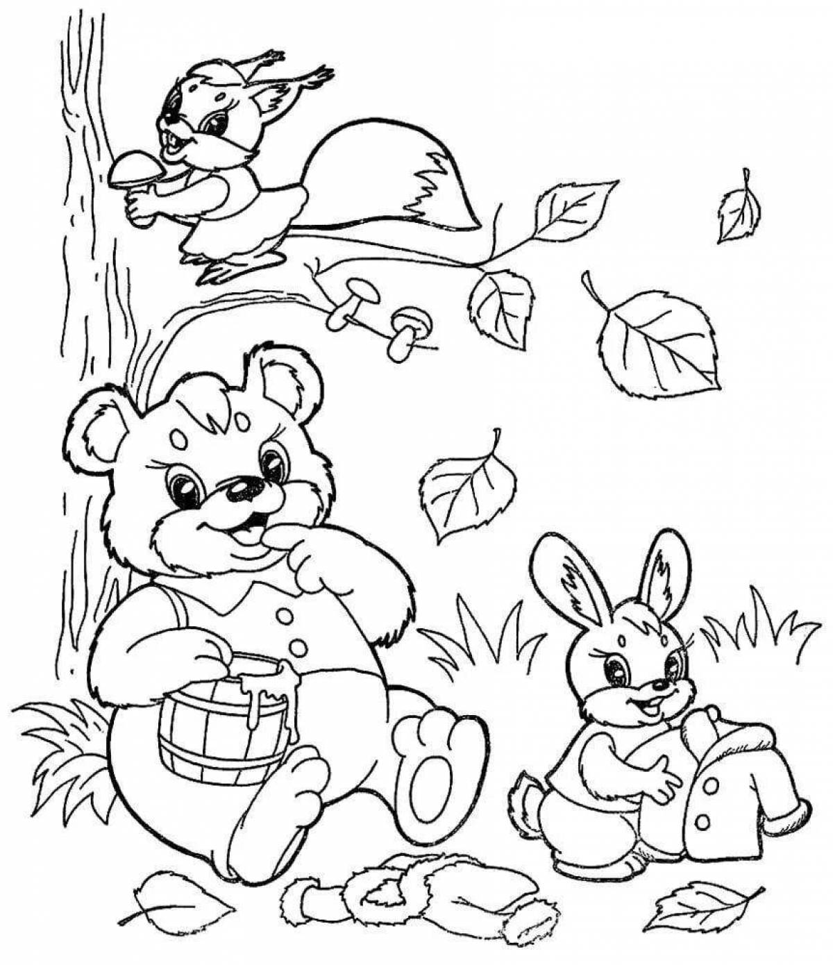 Holiday coloring bear and rabbit