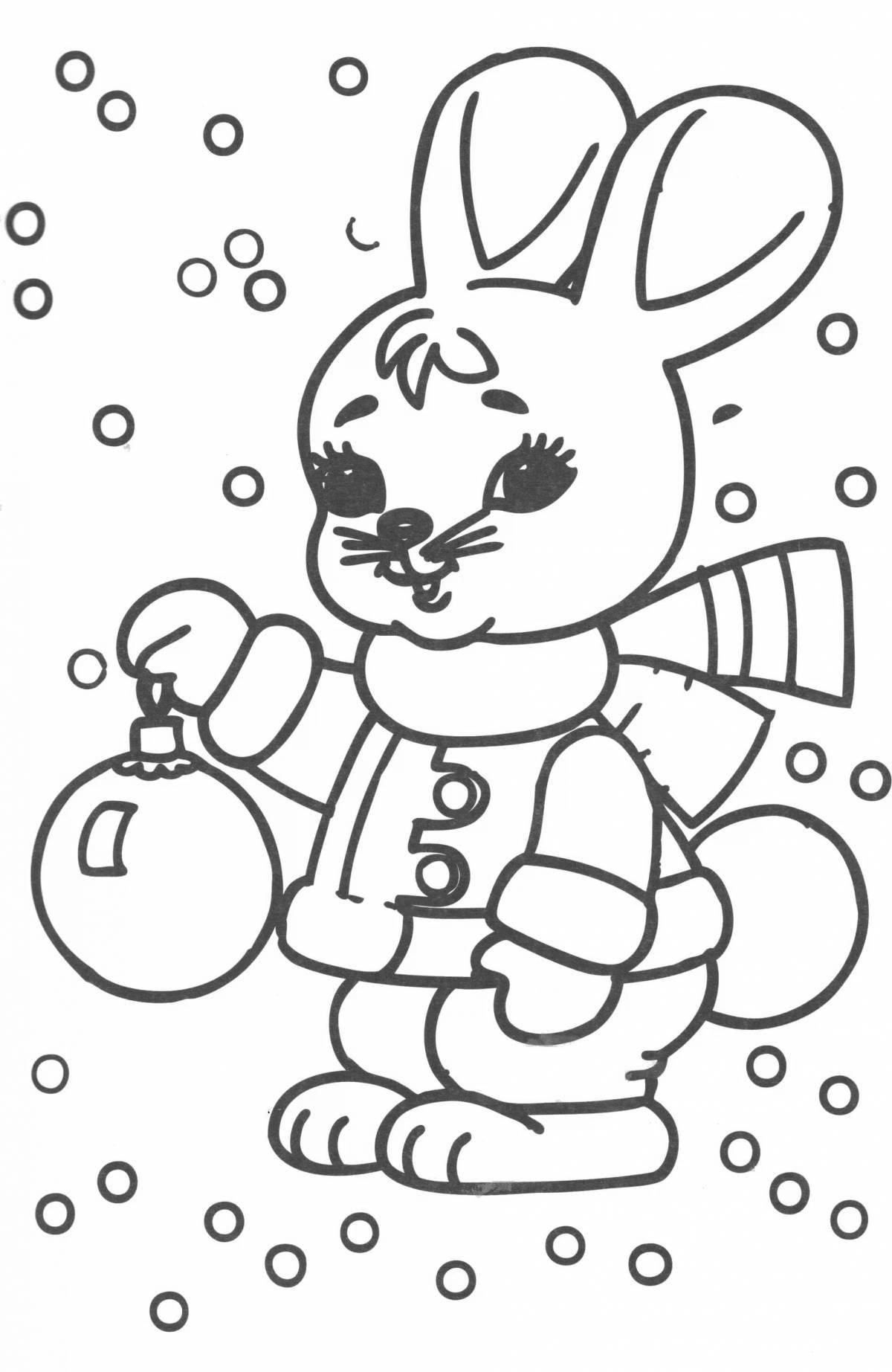 Веселый кролик-раскраска с подарком