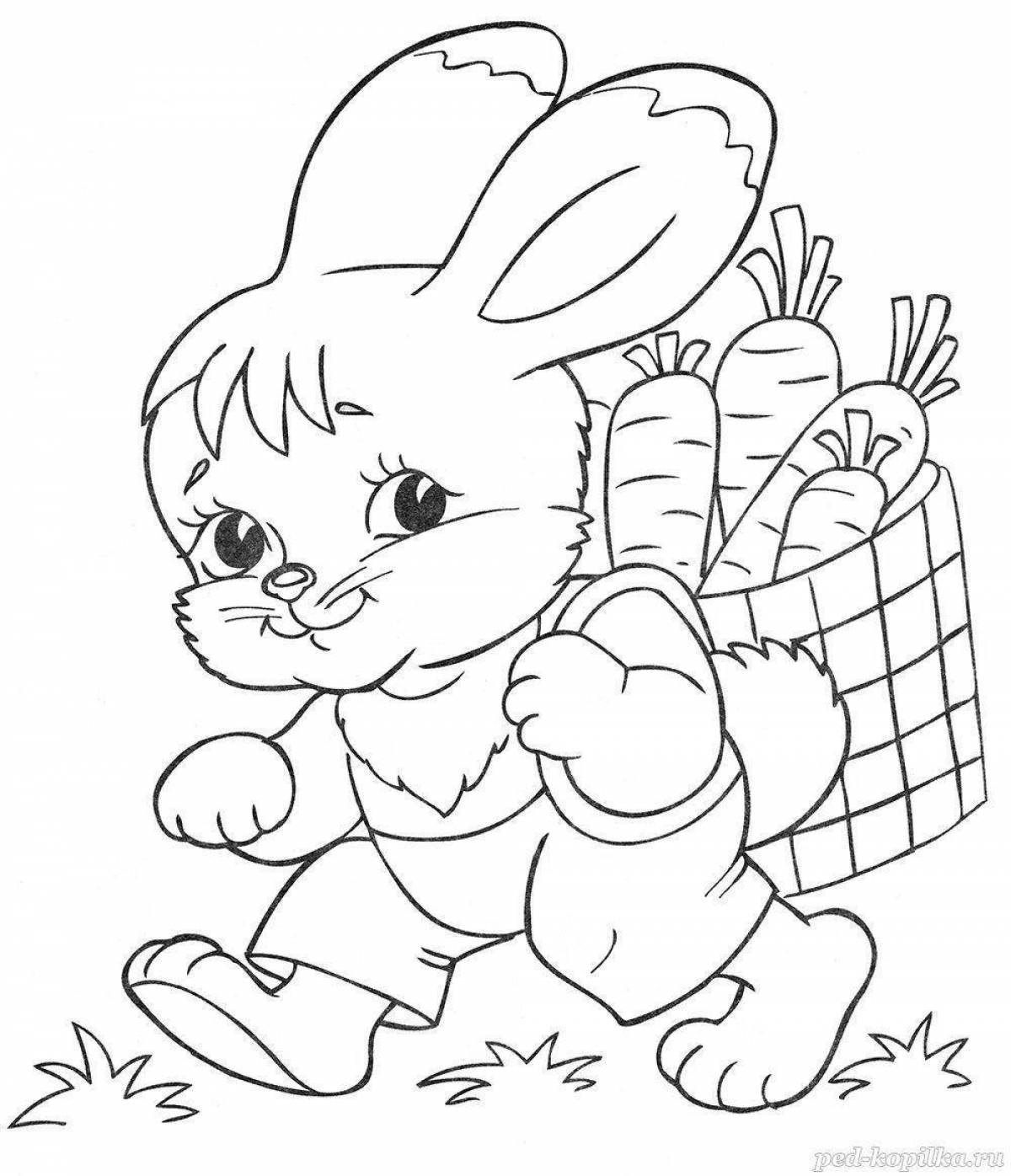Playful coloring bunny with a gift