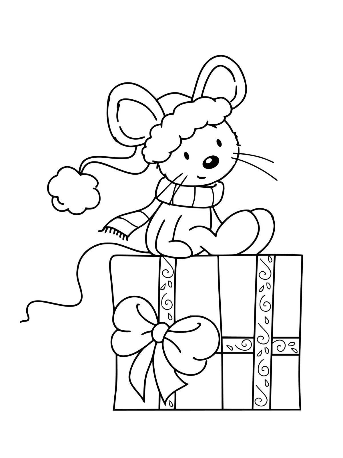 Funny coloring rabbit with a gift