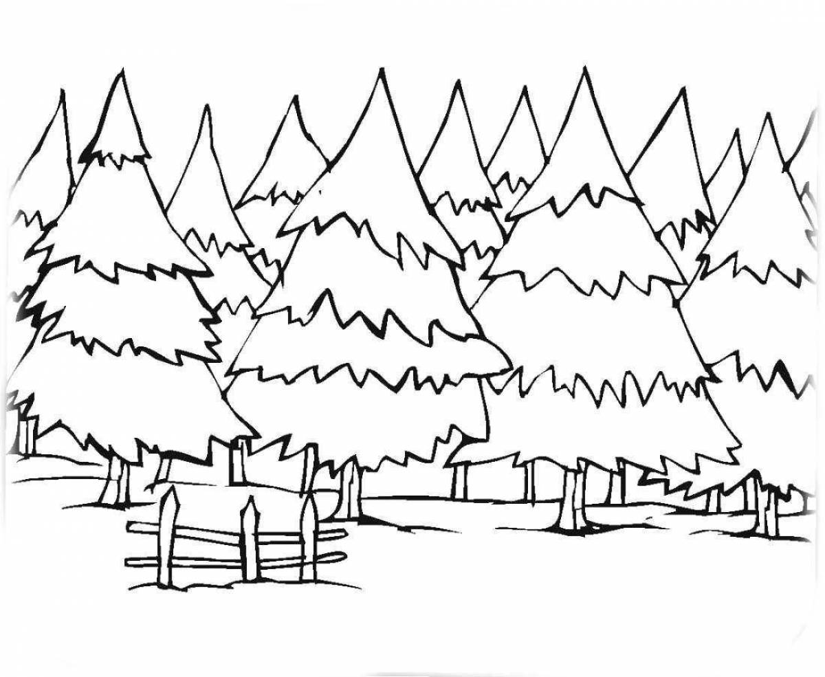 Glitter winter forest coloring page