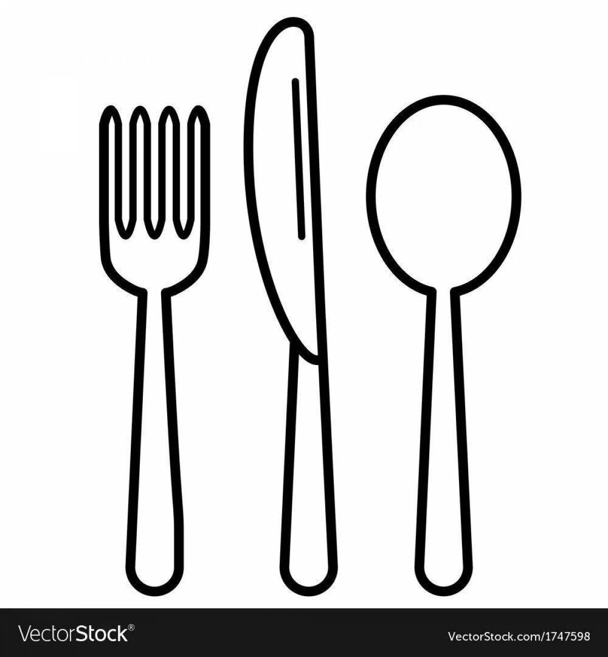 Colorful fork and knife coloring page