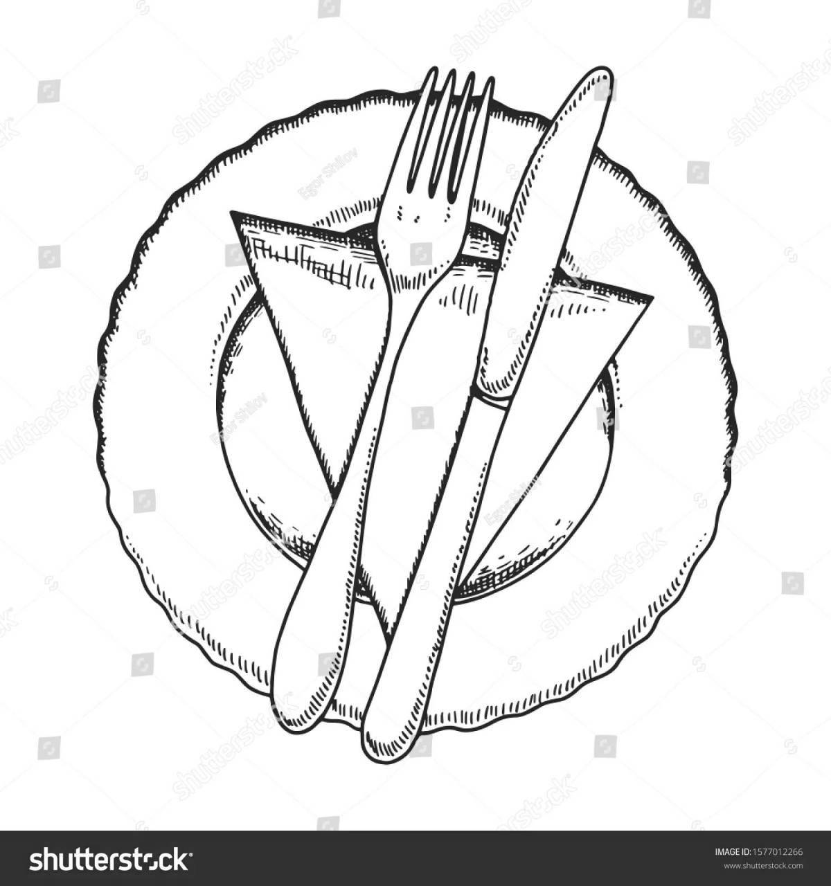Coloring live fork and knife