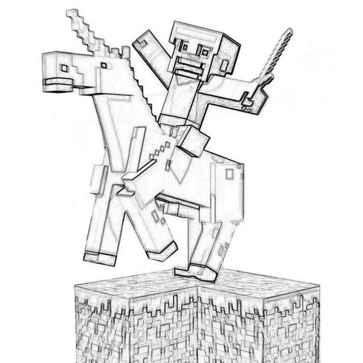 Fun horse coloring page for minecraft