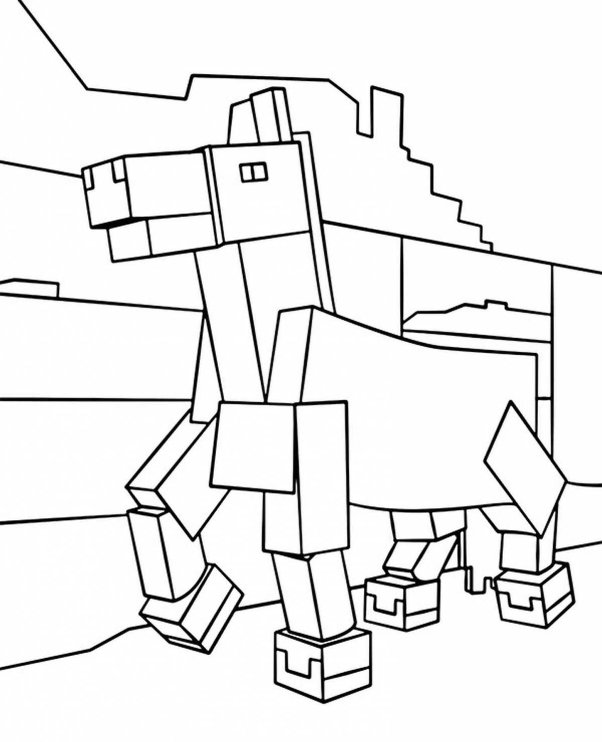 Detailed minecraft horse coloring page
