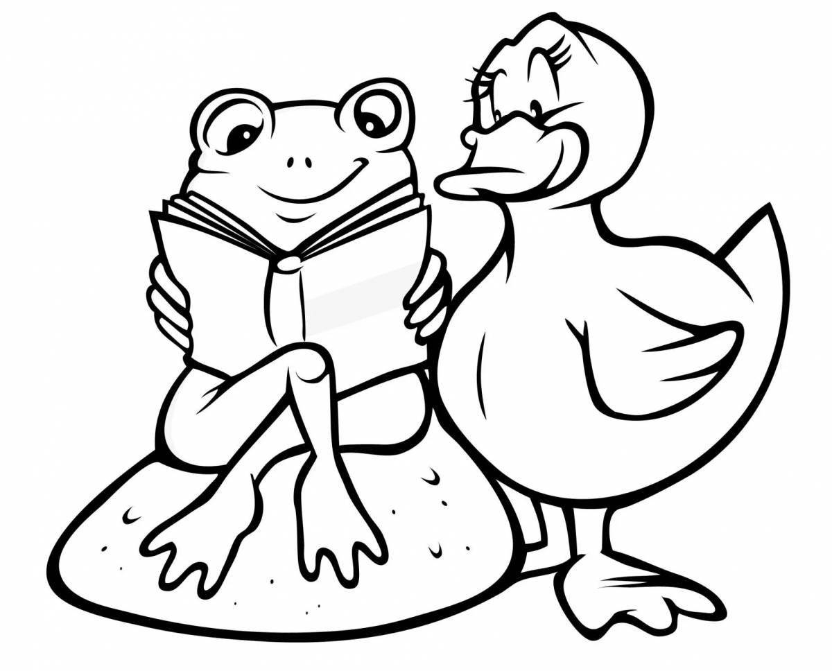 Coloring page cheerful frog traveler