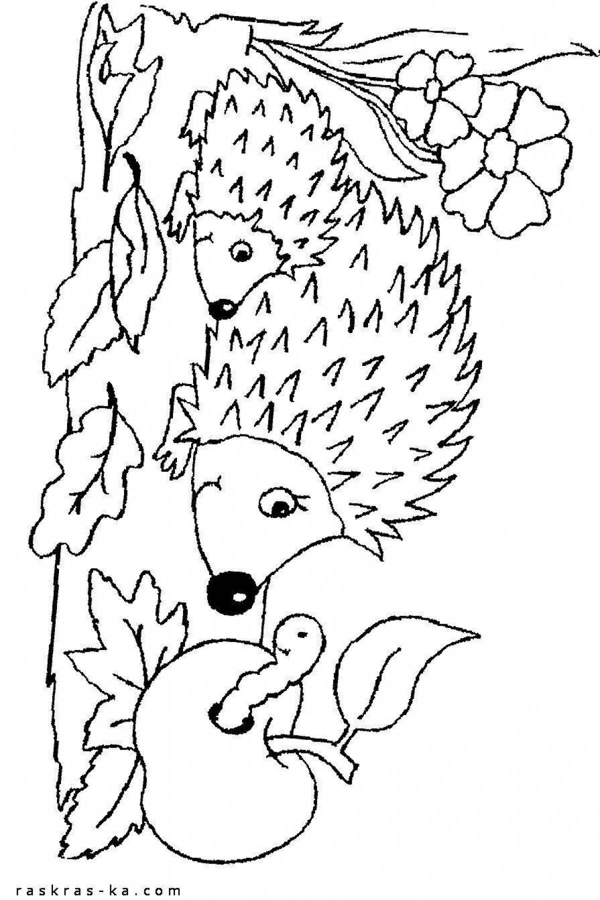 Joyful hedgehog in the forest
