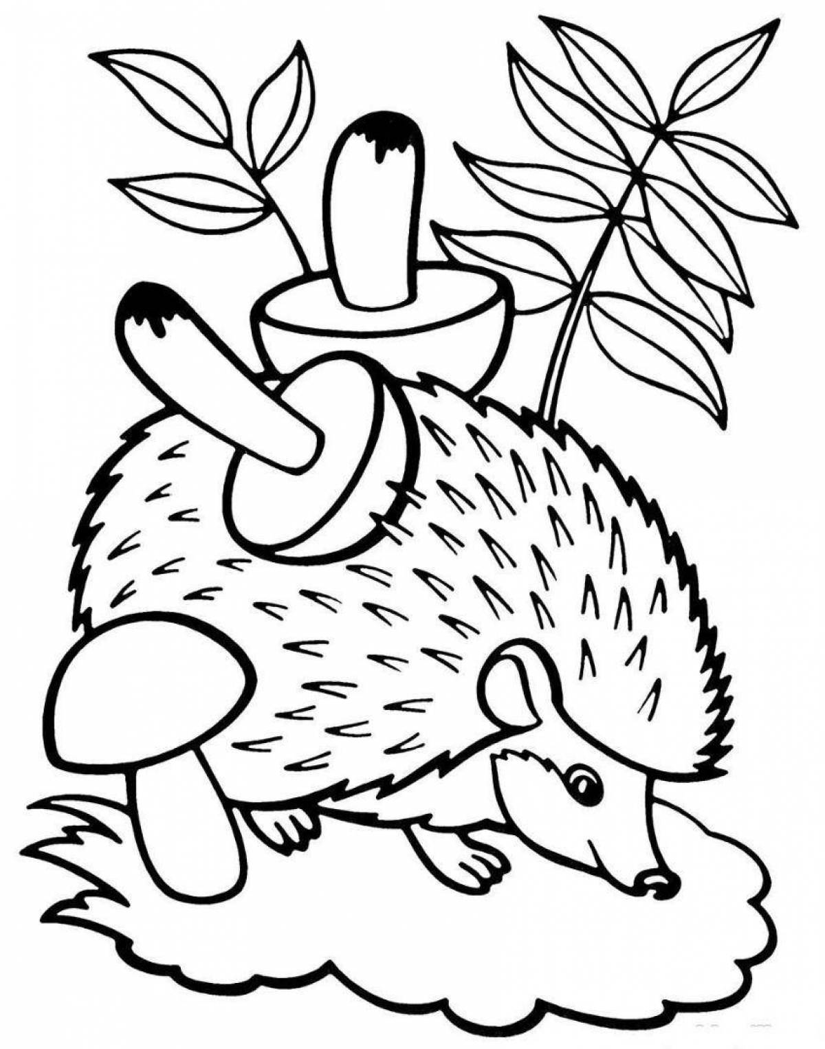 Energetic hedgehog in the forest