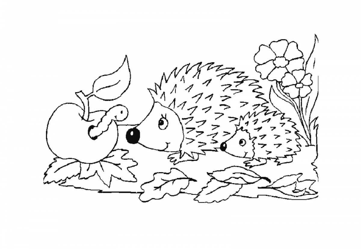Alert hedgehog in the forest