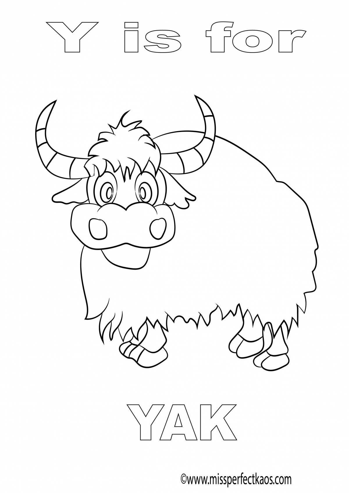 Colorful yak coloring book for kids