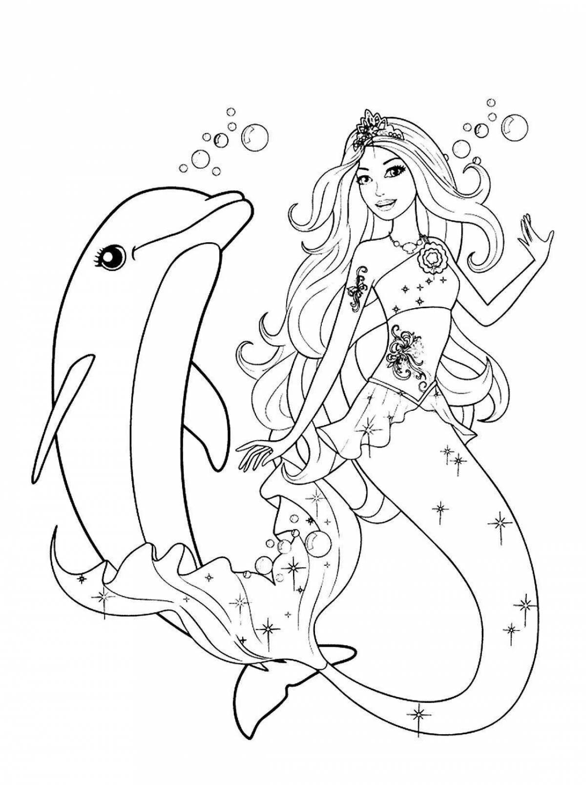 Major coloring mermaid and dolphin
