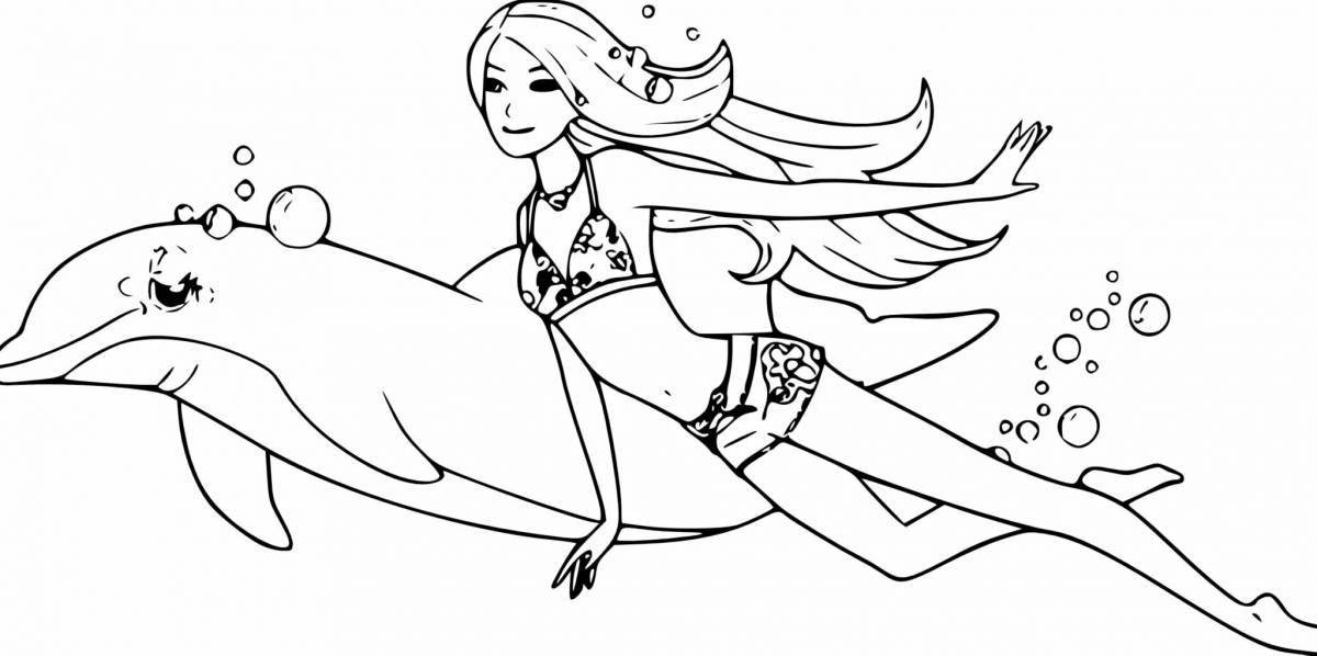 Tempting mermaid and dolphin coloring book