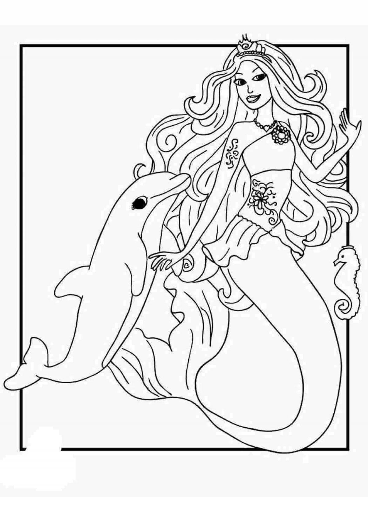 Fun coloring mermaid and dolphin